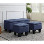 Tufted Storage Lift-Top Bench with 2 Matching Ottomans – Hardwood Frame