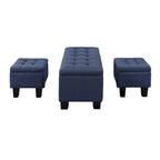 Tufted Storage Lift-Top Bench with 2 Matching Ottomans – Hardwood Frame