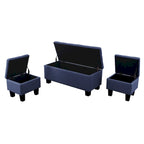 Tufted Storage Lift-Top Bench with 2 Matching Ottomans – Hardwood Frame