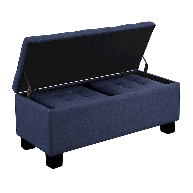 Tufted Storage Lift-Top Bench with 2 Matching Ottomans – Hardwood Frame