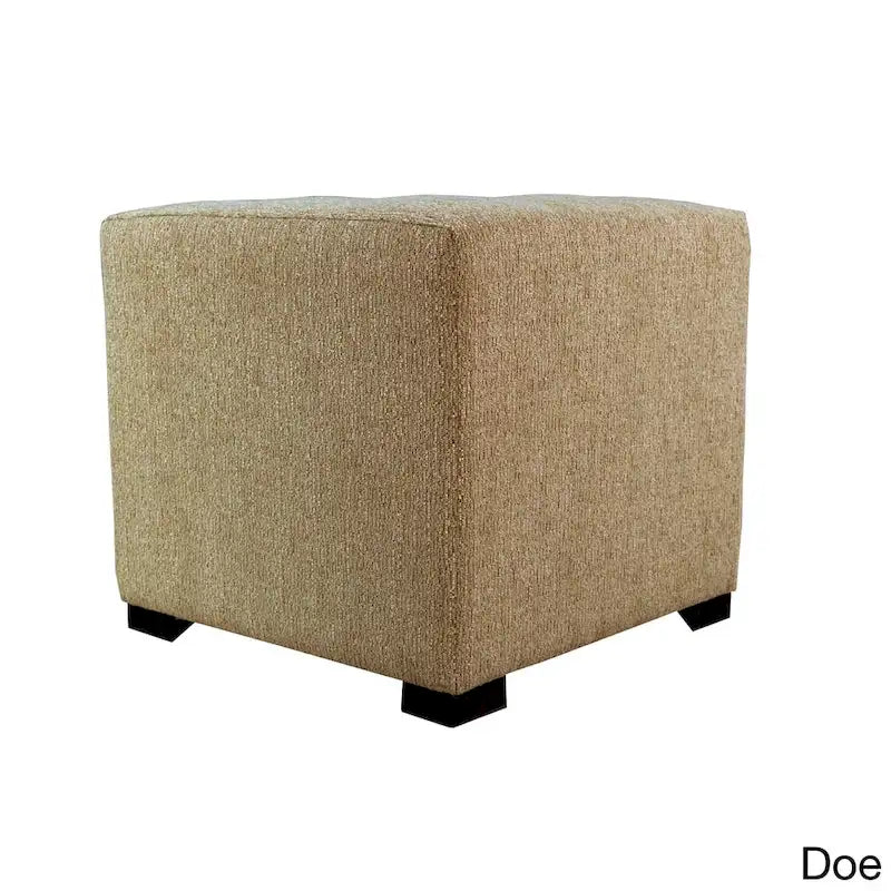 4-Button Tufted Square Ottoman – Cotton Fabric, Wood Frame, 19W x 19D x 17H in