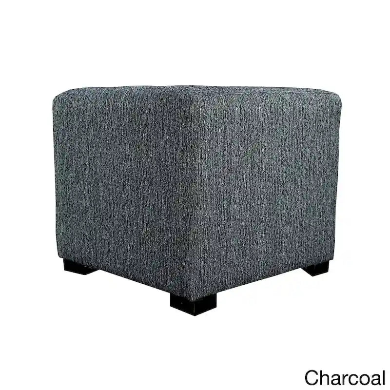 4-Button Tufted Square Ottoman – Cotton Fabric, Wood Frame, 19W x 19D x 17H in