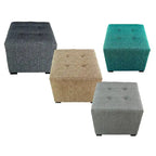 4-Button Tufted Square Ottoman – Cotton Fabric, Wood Frame, 19W x 19D x 17H in