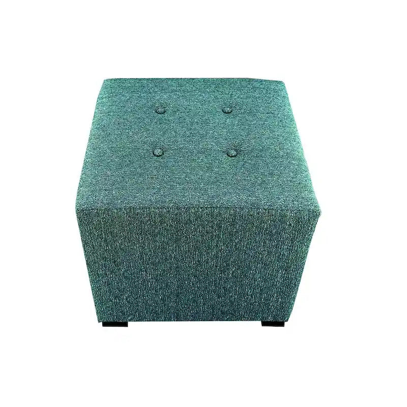 4-Button Tufted Square Ottoman – Cotton Fabric, Wood Frame, 19W x 19D x 17H in