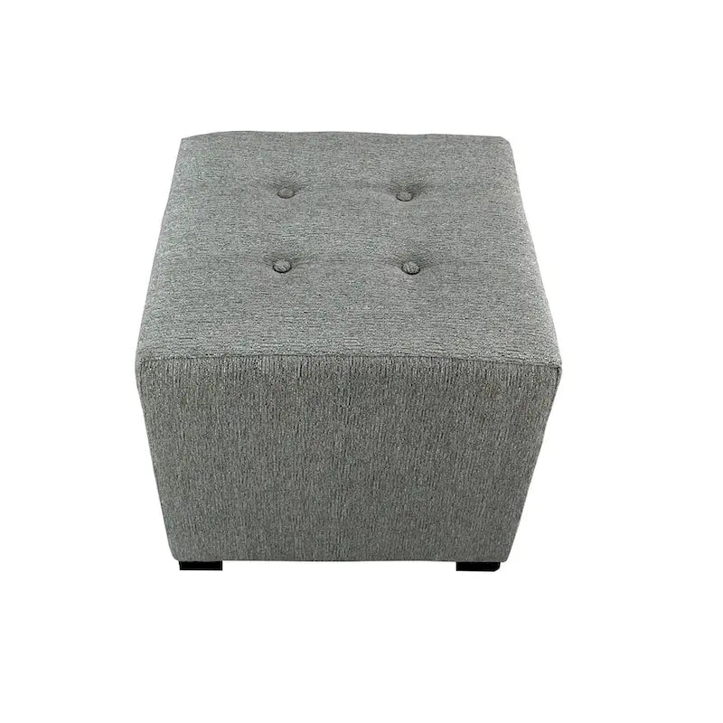4-Button Tufted Square Ottoman – Cotton Fabric, Wood Frame, 19W x 19D x 17H in