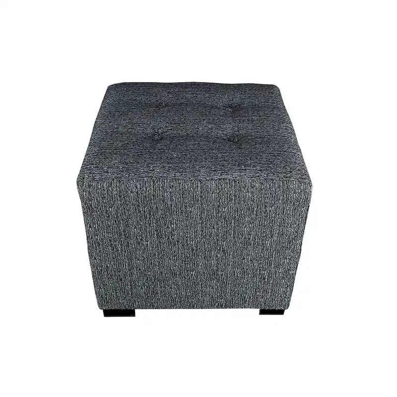 4-Button Tufted Square Ottoman – Cotton Fabric, Wood Frame, 19W x 19D x 17H in