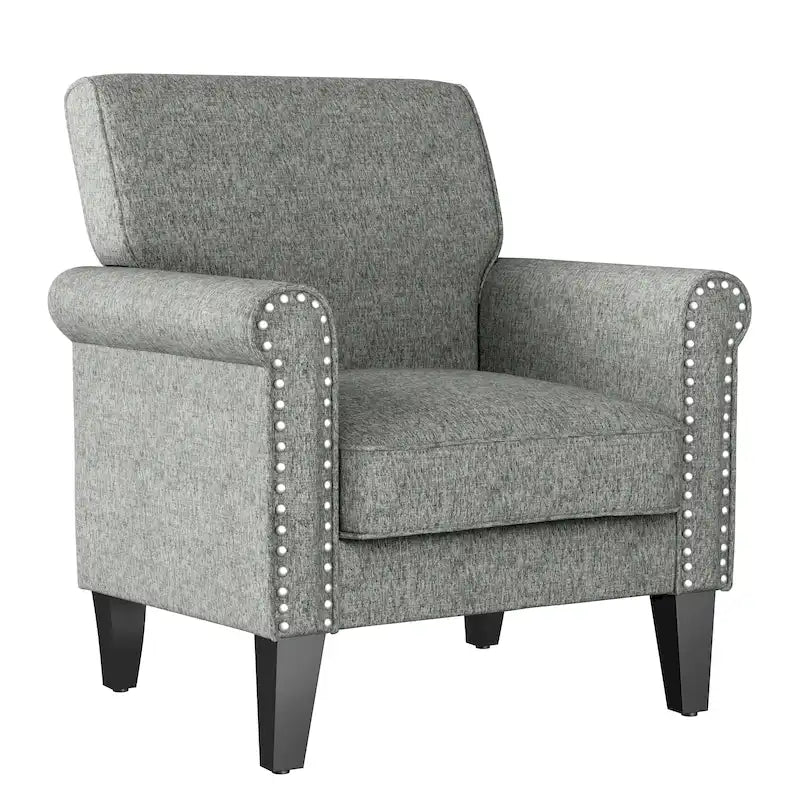 Rolled Arm Accent Chair with Pewter Nail-Head Trim – 34W x 31D x 35.5H in