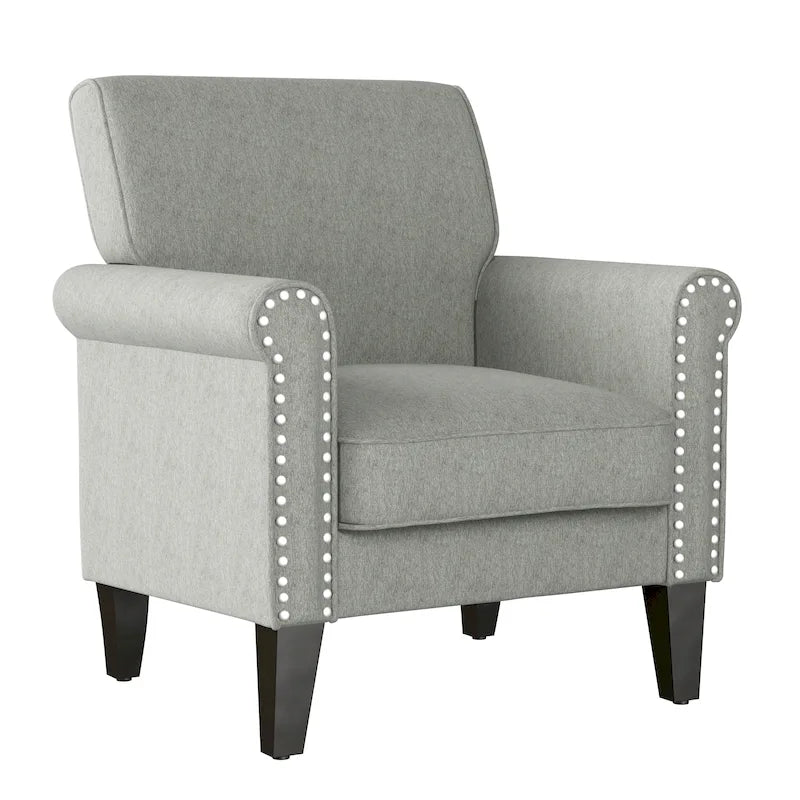 Rolled Arm Accent Chair with Pewter Nail-Head Trim – 34W x 31D x 35.5H in