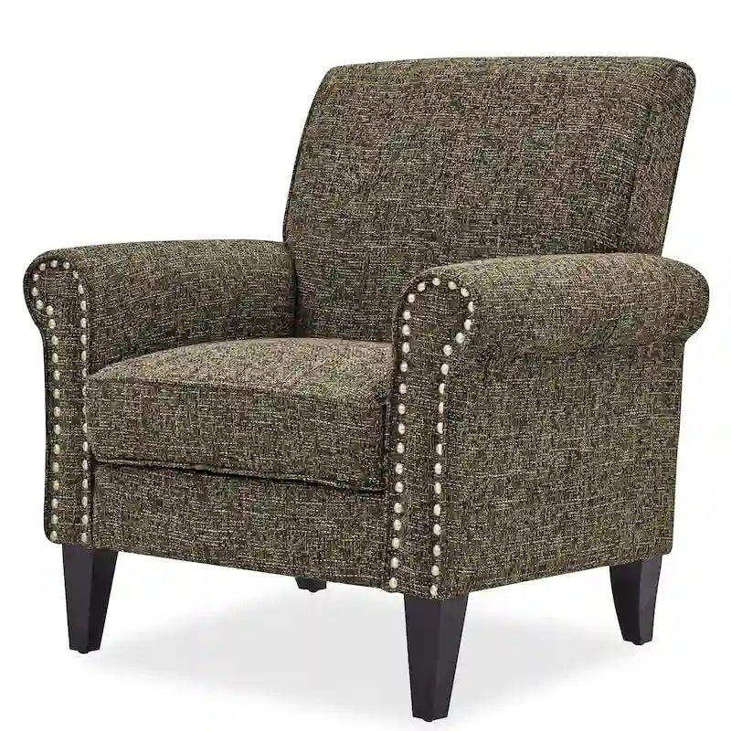 Rolled Arm Accent Chair with Pewter Nail-Head Trim – 34W x 31D x 35.5H in