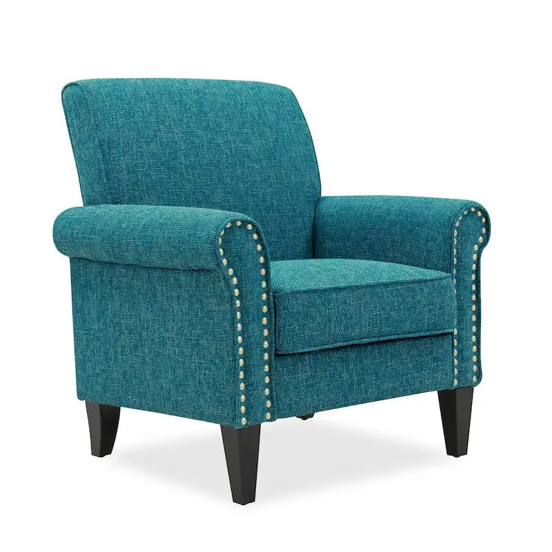 Rolled Arm Accent Chair with Pewter Nail-Head Trim – 34W x 31D x 35.5H in