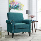 Rolled Arm Accent Chair with Pewter Nail-Head Trim – 34W x 31D x 35.5H in