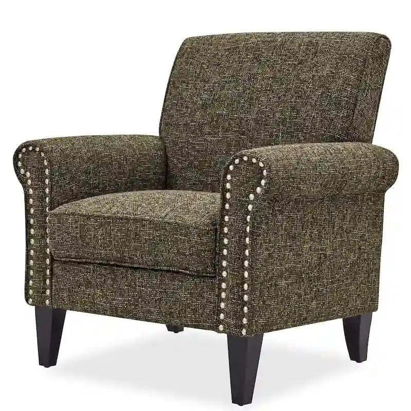 Rolled Arm Accent Chair with Pewter Nail-Head Trim – 34W x 31D x 35.5H in