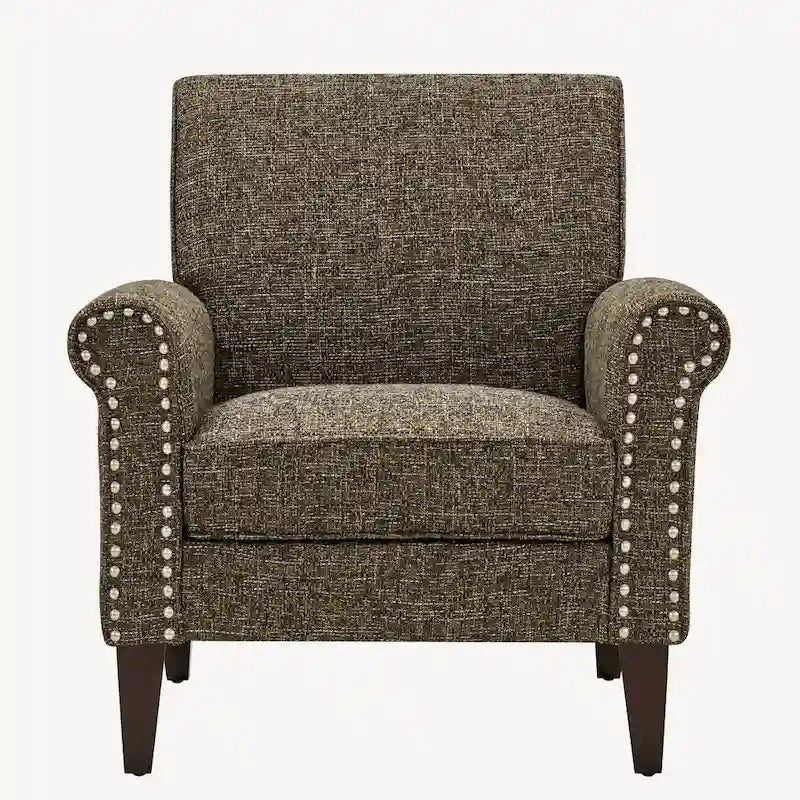 Rolled Arm Accent Chair with Pewter Nail-Head Trim – 34W x 31D x 35.5H in