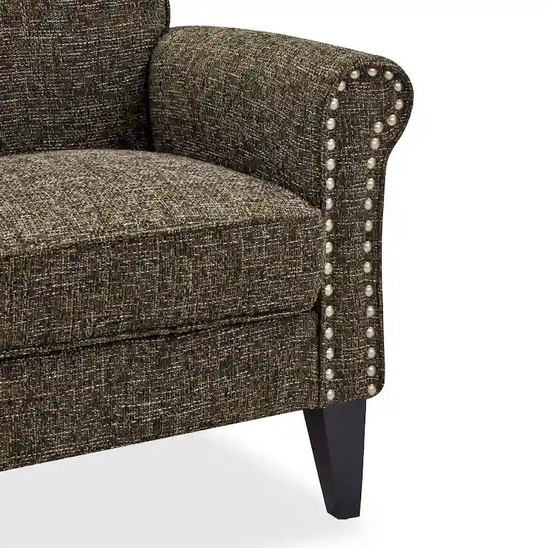Rolled Arm Accent Chair with Pewter Nail-Head Trim – 34W x 31D x 35.5H in