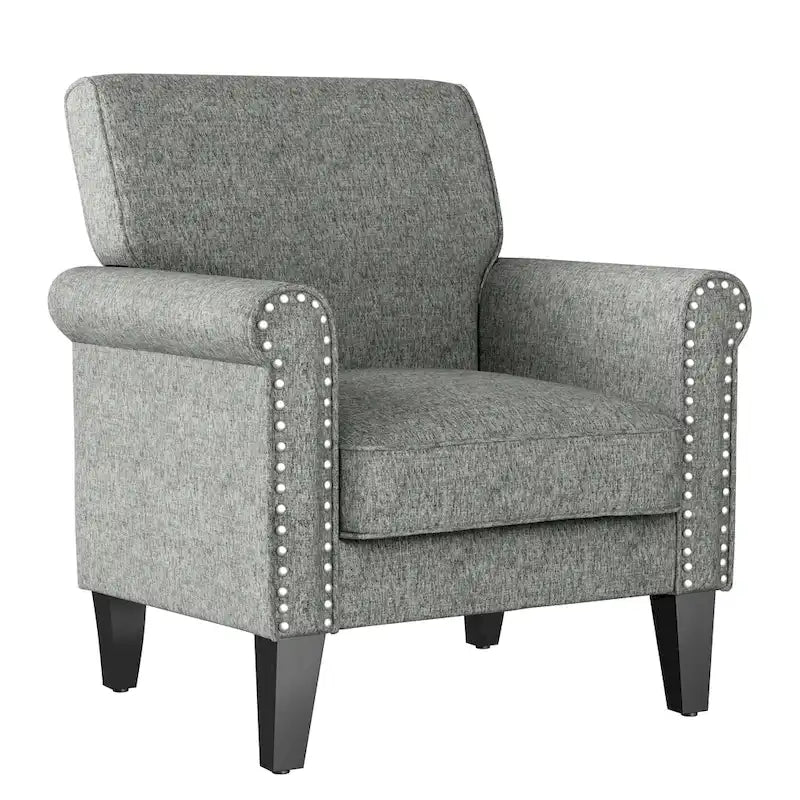 Rolled Arm Accent Chair with Pewter Nail-Head Trim – 34W x 31D x 35.5H in