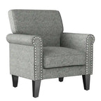 Rolled Arm Accent Chair with Pewter Nail-Head Trim – 34W x 31D x 35.5H in