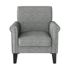 Rolled Arm Accent Chair with Pewter Nail-Head Trim – 34W x 31D x 35.5H in