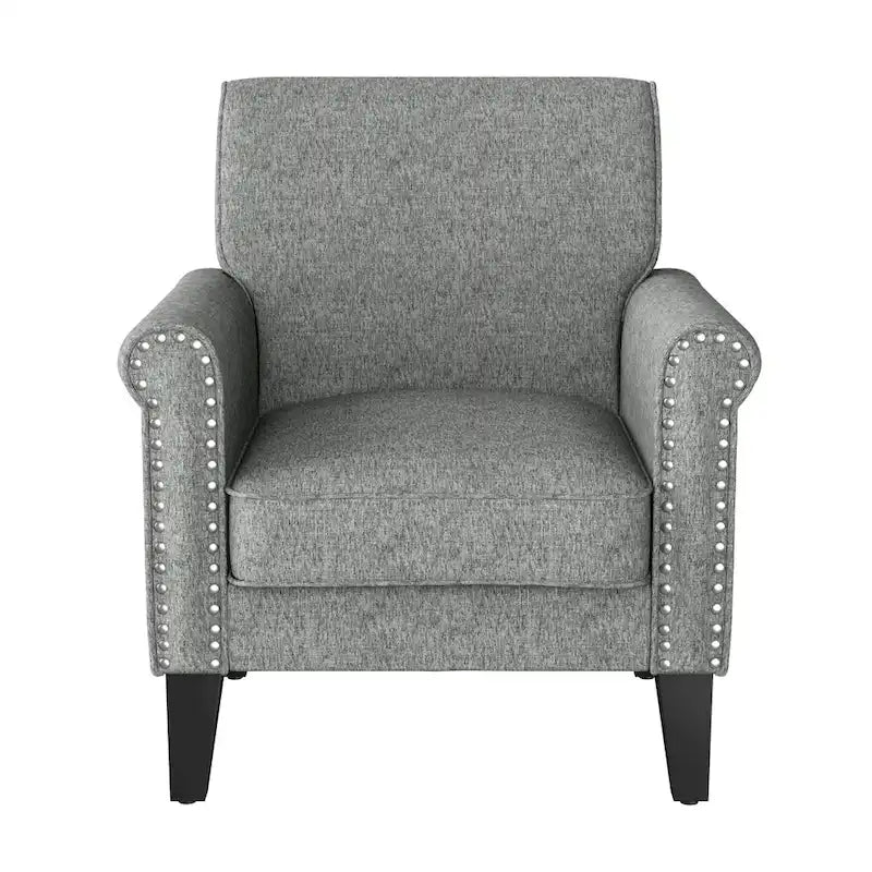 Rolled Arm Accent Chair with Pewter Nail-Head Trim – 34W x 31D x 35.5H in