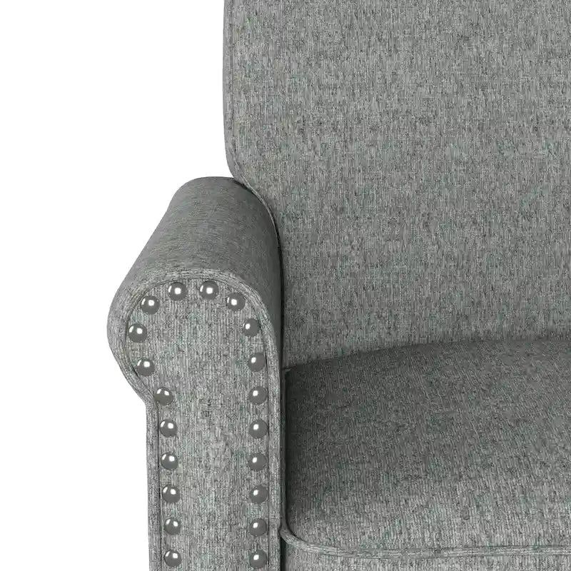 Rolled Arm Accent Chair with Pewter Nail-Head Trim – 34W x 31D x 35.5H in