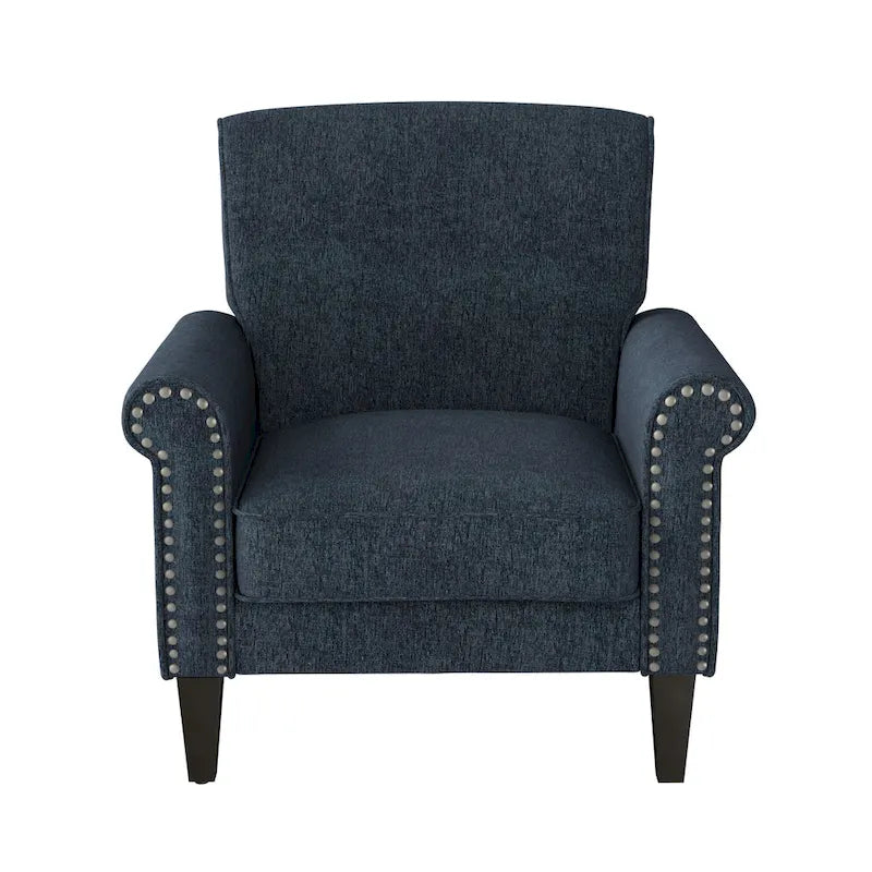 Rolled Arm Accent Chair with Pewter Nail-Head Trim – 34W x 31D x 35.5H in