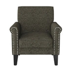 Rolled Arm Accent Chair with Pewter Nail-Head Trim – 34W x 31D x 35.5H in