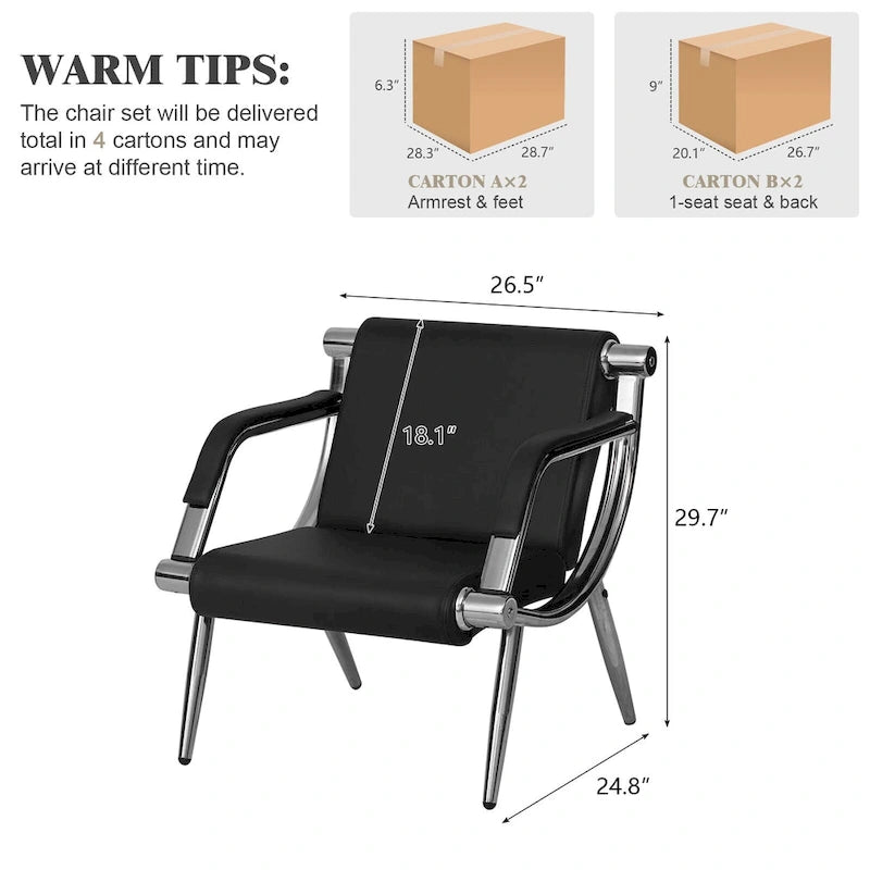 PU Leather Reception Waiting Bench – 1, 2, or 3 Seat, Chrome Steel Frame