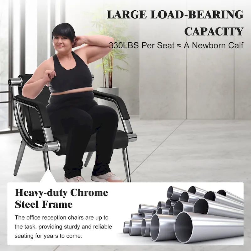 PU Leather Reception Waiting Bench – 1, 2, or 3 Seat, Chrome Steel Frame