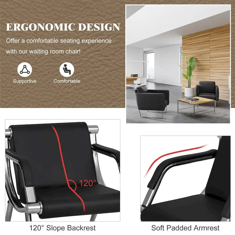 PU Leather Reception Waiting Bench – 1, 2, or 3 Seat, Chrome Steel Frame