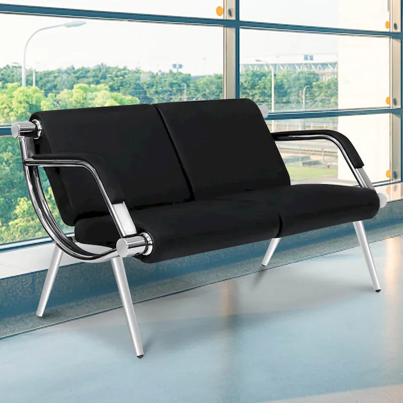 PU Leather Reception Waiting Bench – 1, 2, or 3 Seat, Chrome Steel Frame