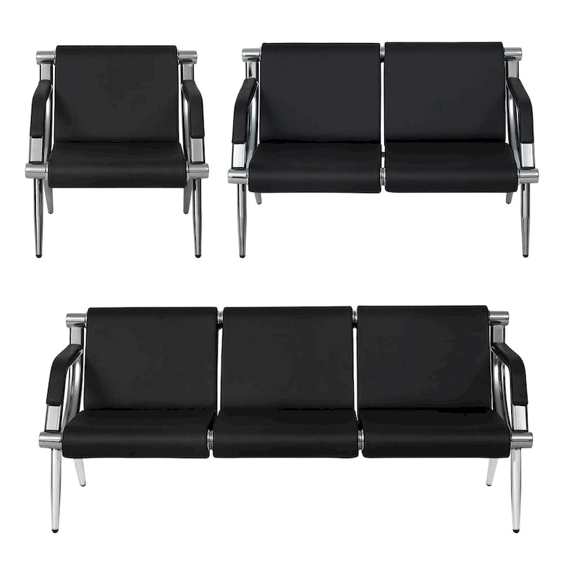 PU Leather Reception Waiting Bench – 1, 2, or 3 Seat, Chrome Steel Frame