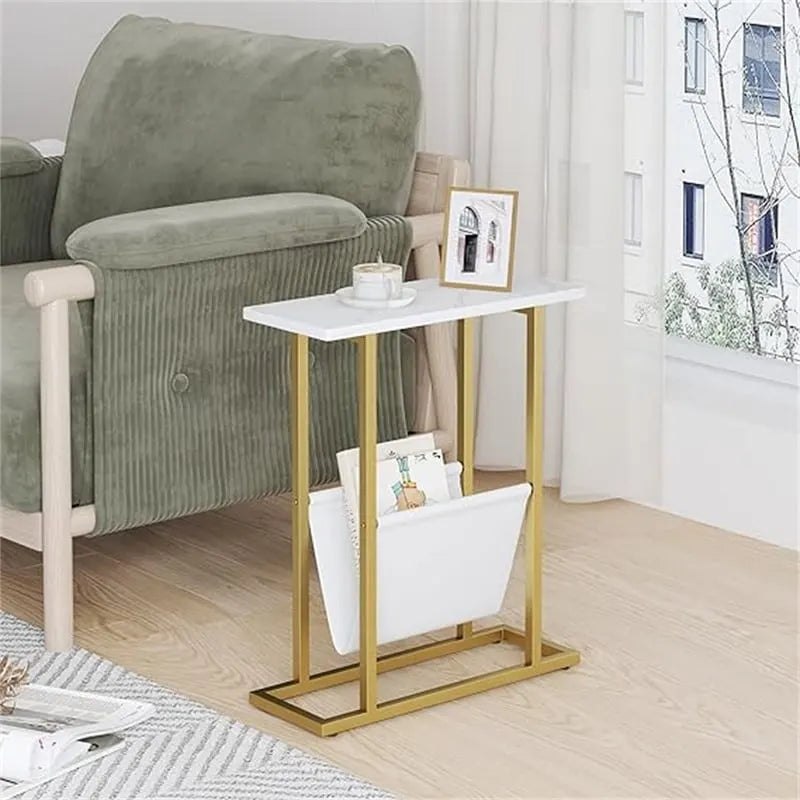 Small Narrow Side Table with Storage Bag – MDF & Metal Legs