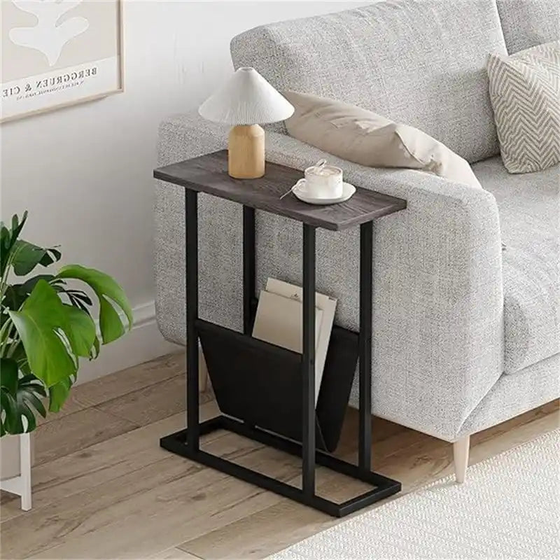 Small Narrow Side Table with Storage Bag – MDF & Metal Legs