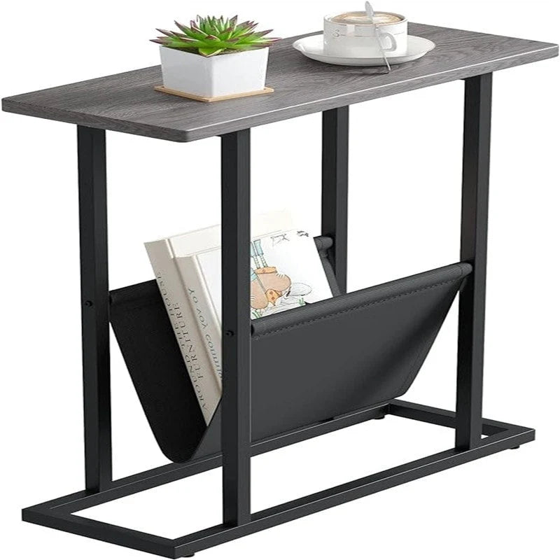 Small Narrow Side Table with Storage Bag – MDF & Metal Legs