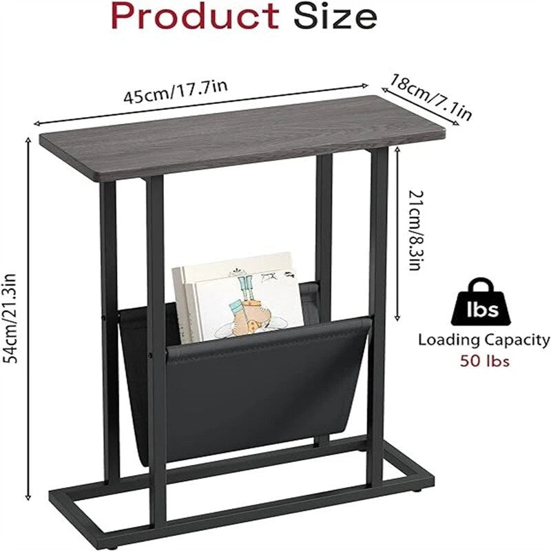 Small Narrow Side Table with Storage Bag – MDF & Metal Legs