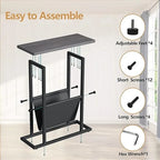 Small Narrow Side Table with Storage Bag – MDF & Metal Legs