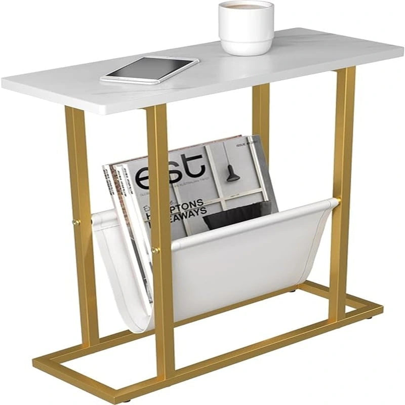 Small Narrow Side Table with Storage Bag – MDF & Metal Legs