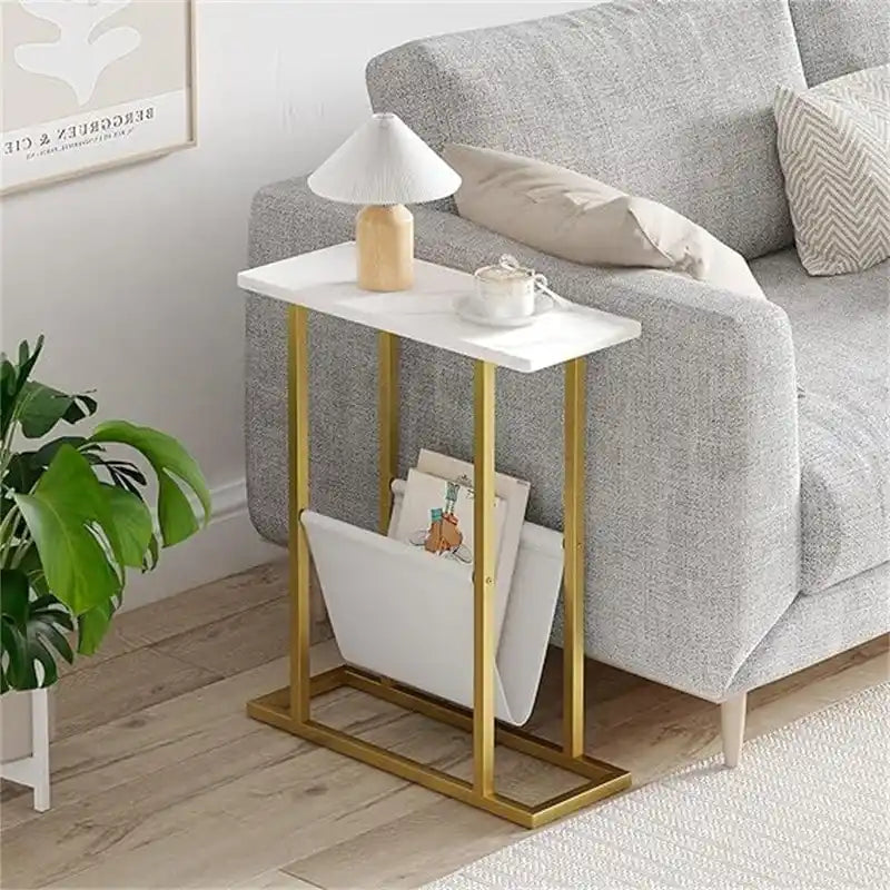 Small Narrow Side Table with Storage Bag – MDF & Metal Legs