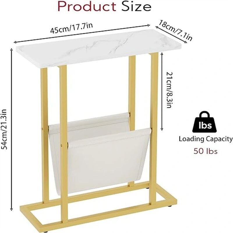 Small Narrow Side Table with Storage Bag – MDF & Metal Legs