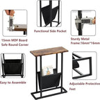 Small Narrow Side Table with Storage Bag – MDF & Metal Legs