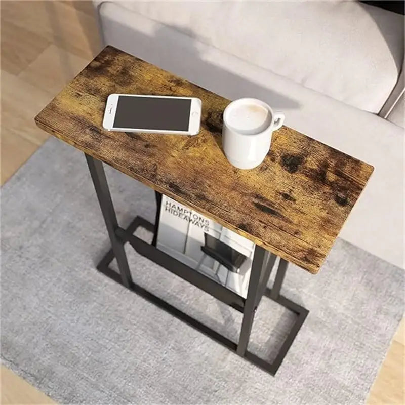 Small Narrow Side Table with Storage Bag – MDF & Metal Legs