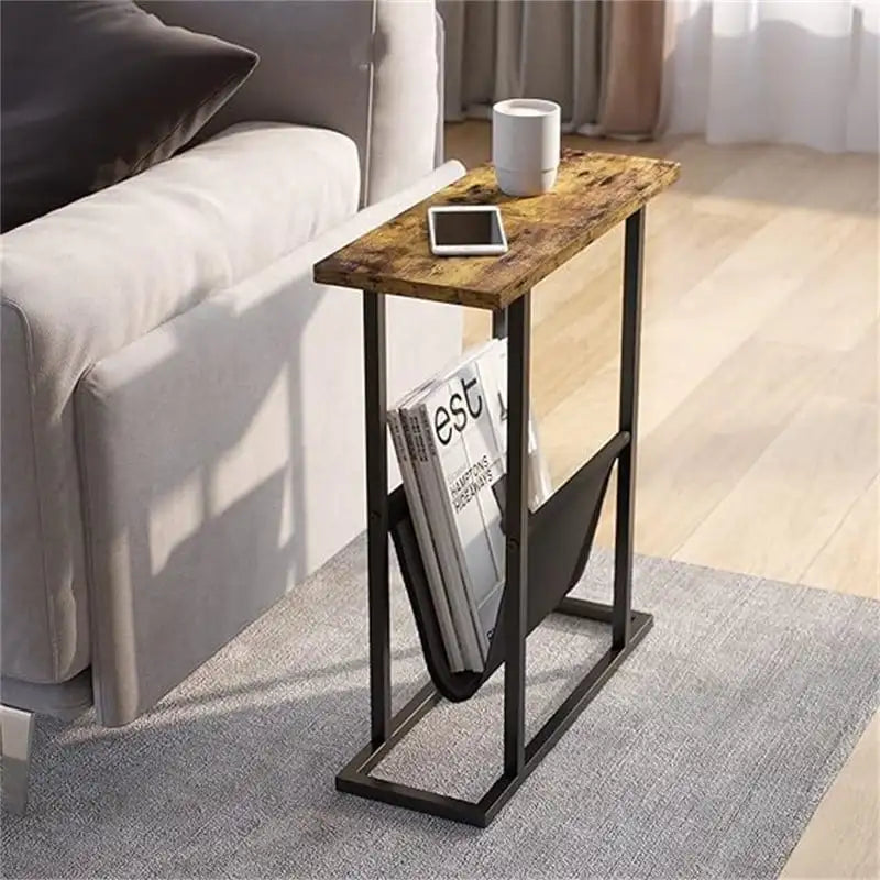 Small Narrow Side Table with Storage Bag – MDF & Metal Legs
