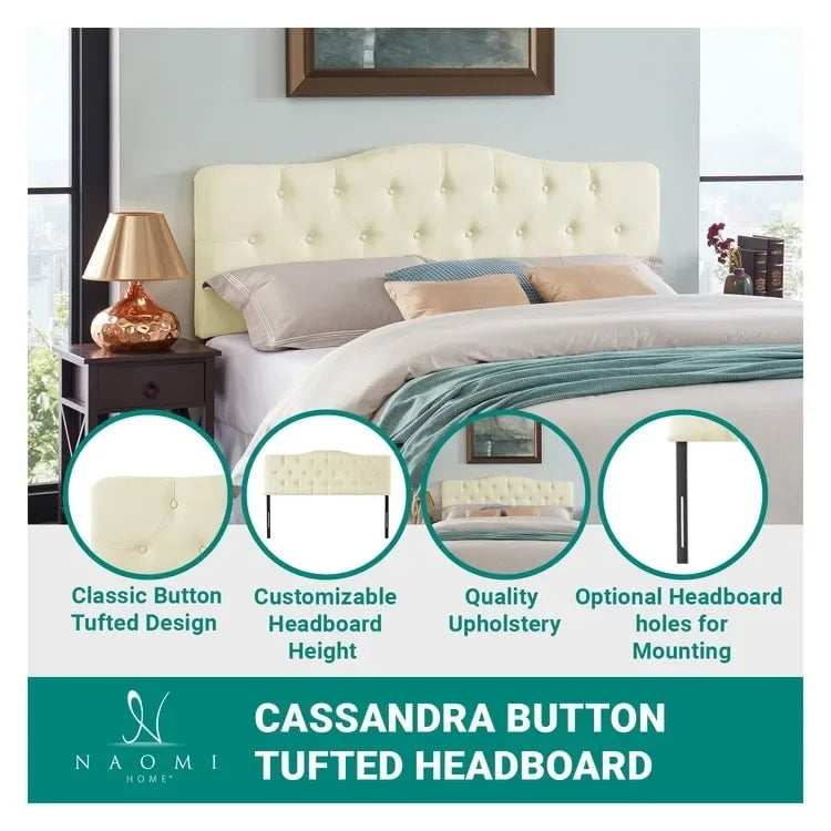 Button Tufted Upholstered Headboard, Height Adjustable Headboards, Bed Backboard Premium Padded Fabric Headboard