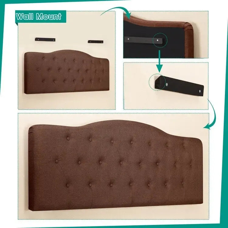 Button Tufted Upholstered Headboard, Height Adjustable Headboards, Bed Backboard Premium Padded Fabric Headboard
