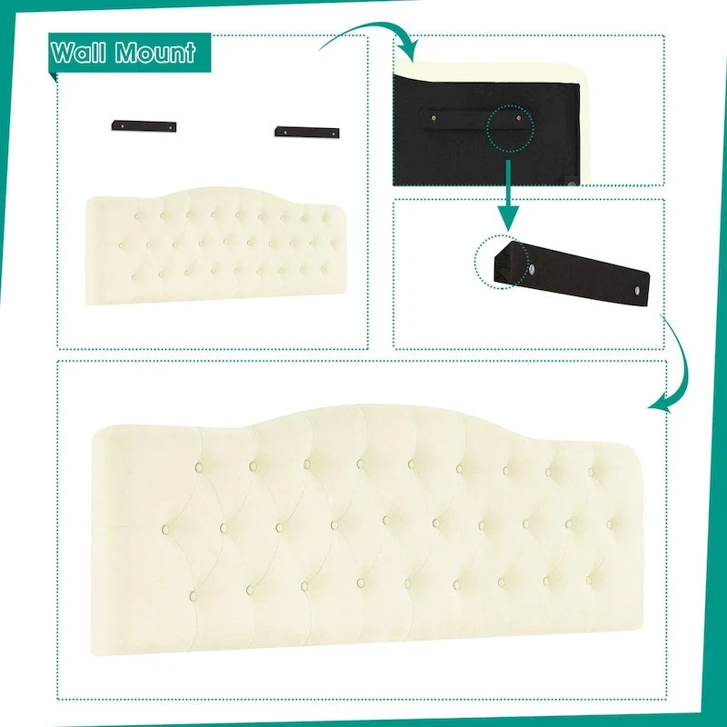 Button Tufted Upholstered Headboard, Height Adjustable Headboards, Bed Backboard Premium Padded Fabric Headboard