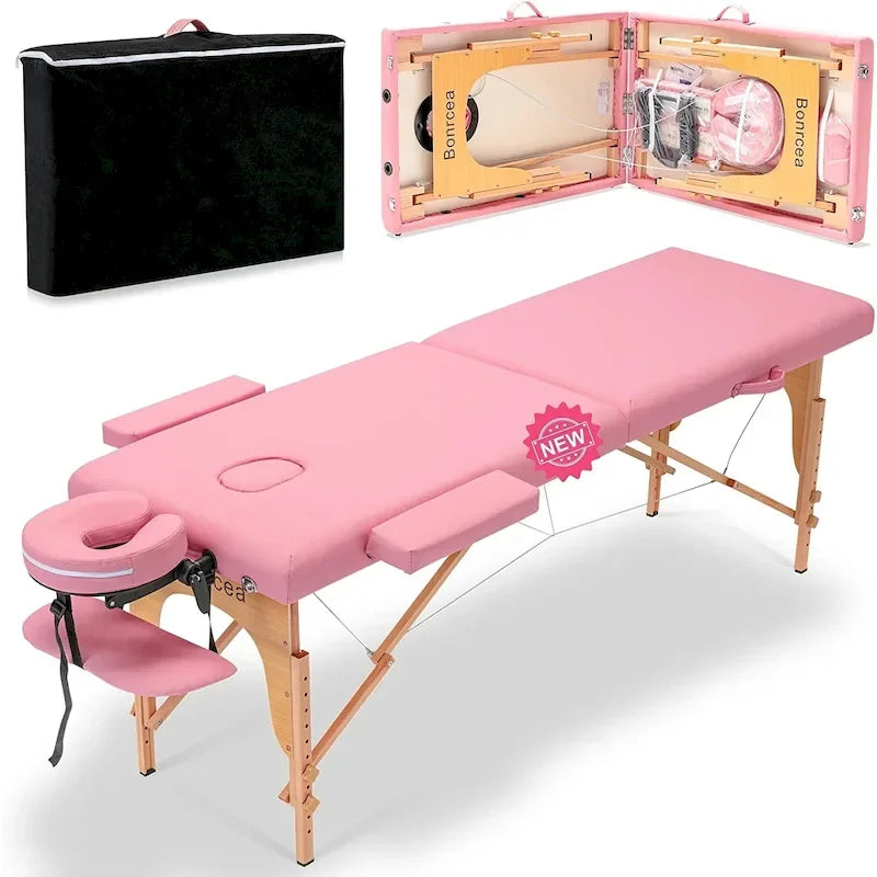 84-inch Portable Massage Table with Carry Case – PVC Leather, 3-inch High-Density Foam
