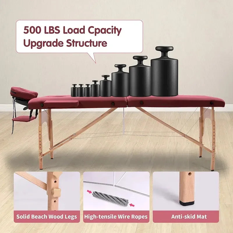 84-inch Portable Massage Table with Carry Case – PVC Leather, 3-inch High-Density Foam