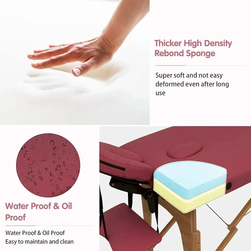 84-inch Portable Massage Table with Carry Case – PVC Leather, 3-inch High-Density Foam