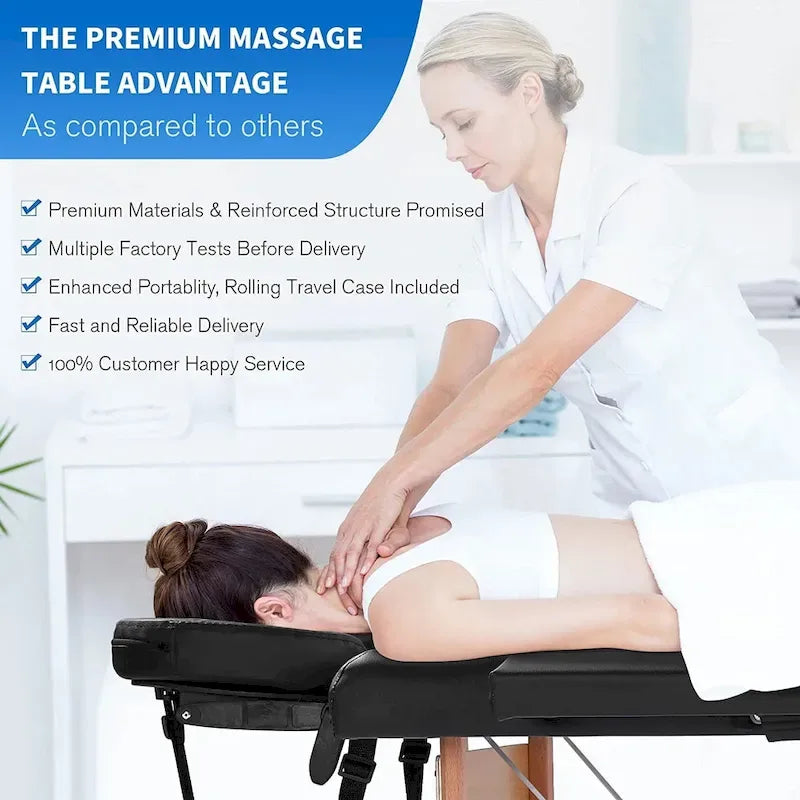 84-inch Portable Massage Table with Carry Case – PVC Leather, 3-inch High-Density Foam