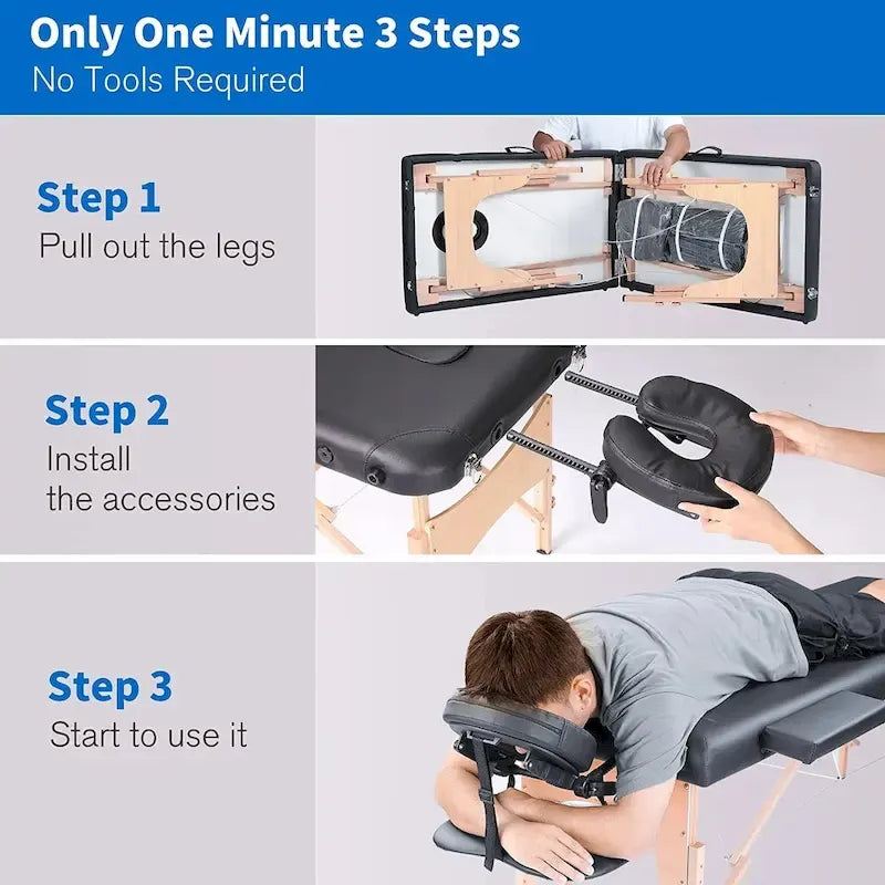 84-inch Portable Massage Table with Carry Case – PVC Leather, 3-inch High-Density Foam