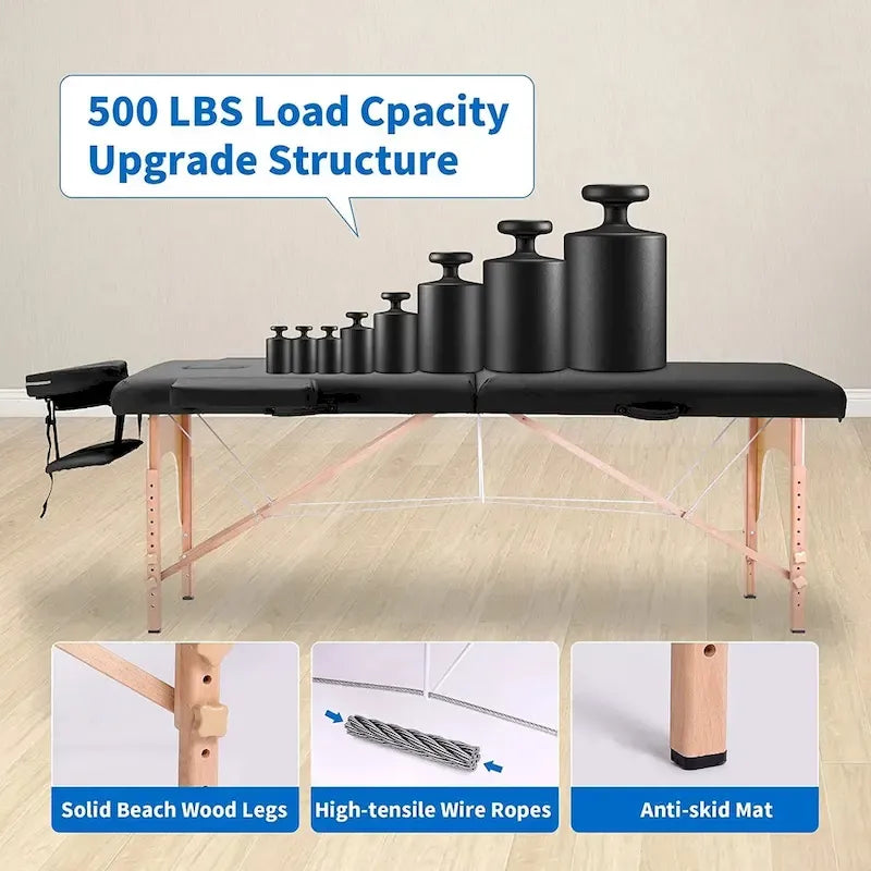 84-inch Portable Massage Table with Carry Case – PVC Leather, 3-inch High-Density Foam